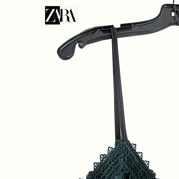 ZARA NEW Goth Embroidered-Lace Sweetheart Faux Leather Spaghetti Strap Dress M - Picture 7 of 11